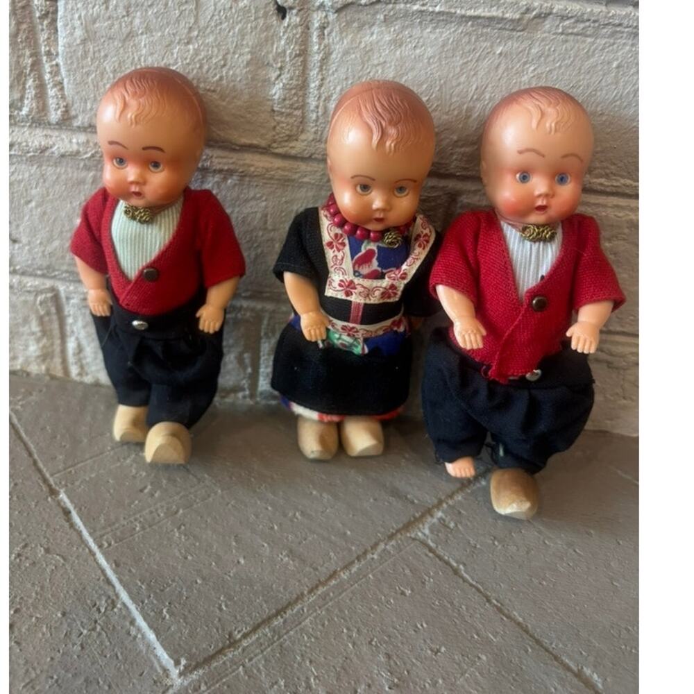 Lot 3 Vintage Dutch Volendam Dolls Sleep Eyes Wooden Clogs Made in Holland 5.5"